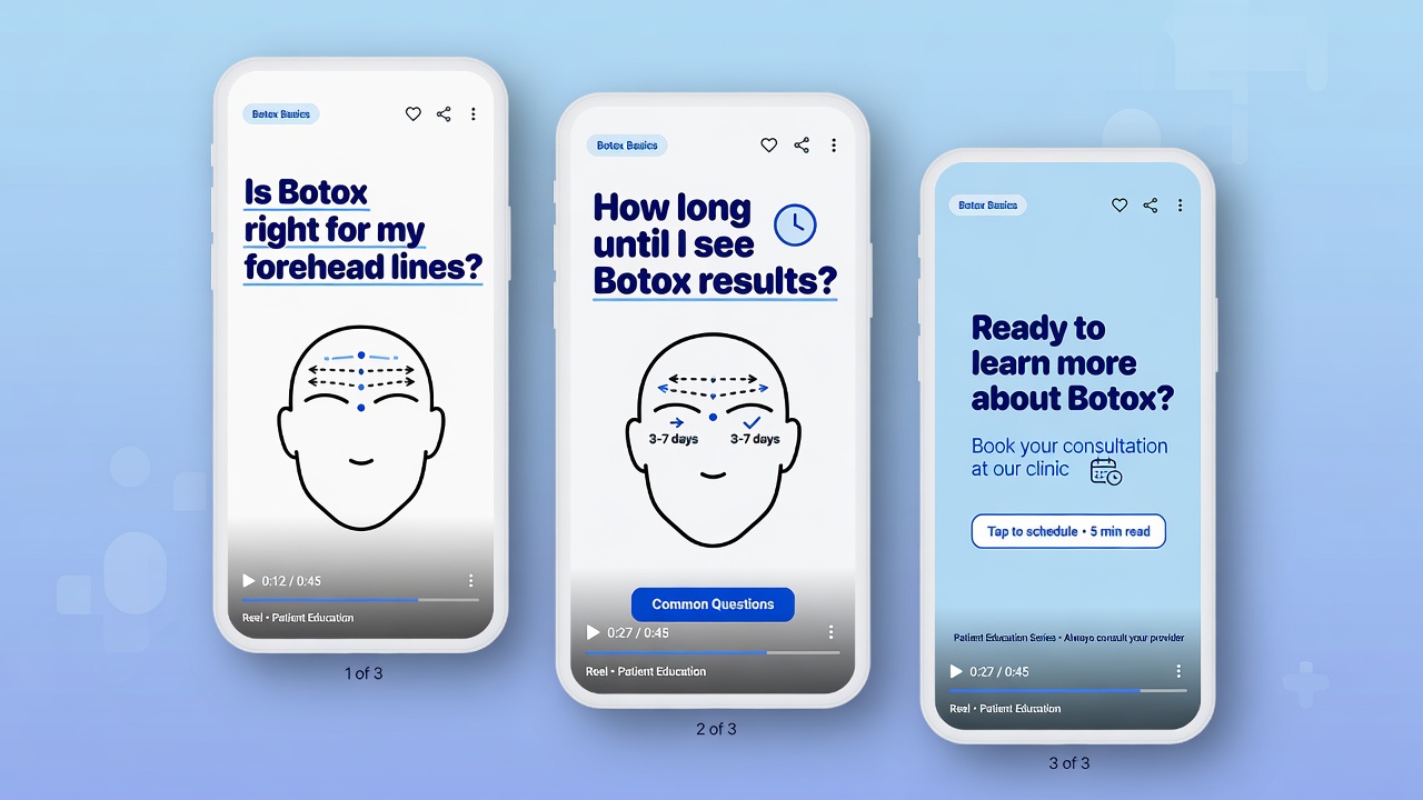 ClinicReel patient-education video mockups on mobile