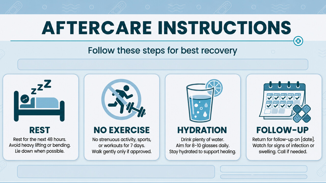 Landscape aftercare instructions screen